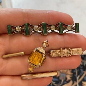 Antique Victorian & Edwardian Enamel, Paste, Pat Marked, Glass, Gold-Filled Lot
